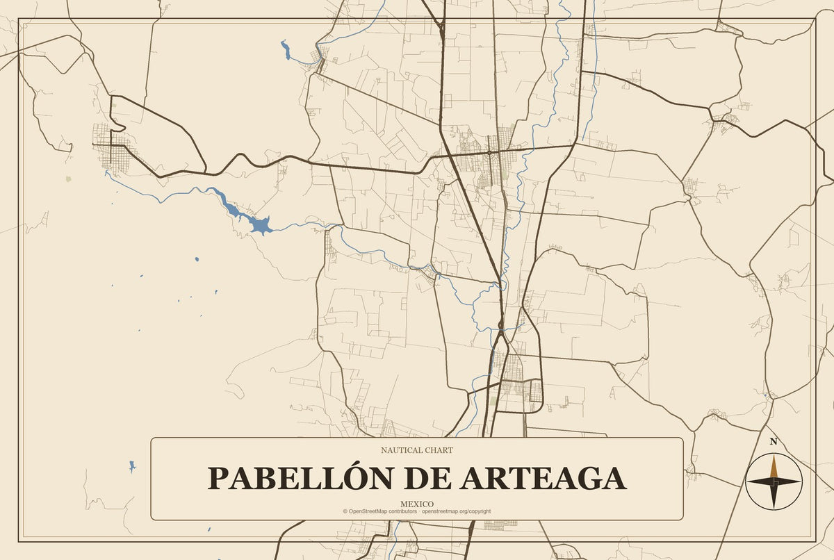 Pabellón de Arteaga, Mexico City Map Aluminum Sign in Heritage Nautical style