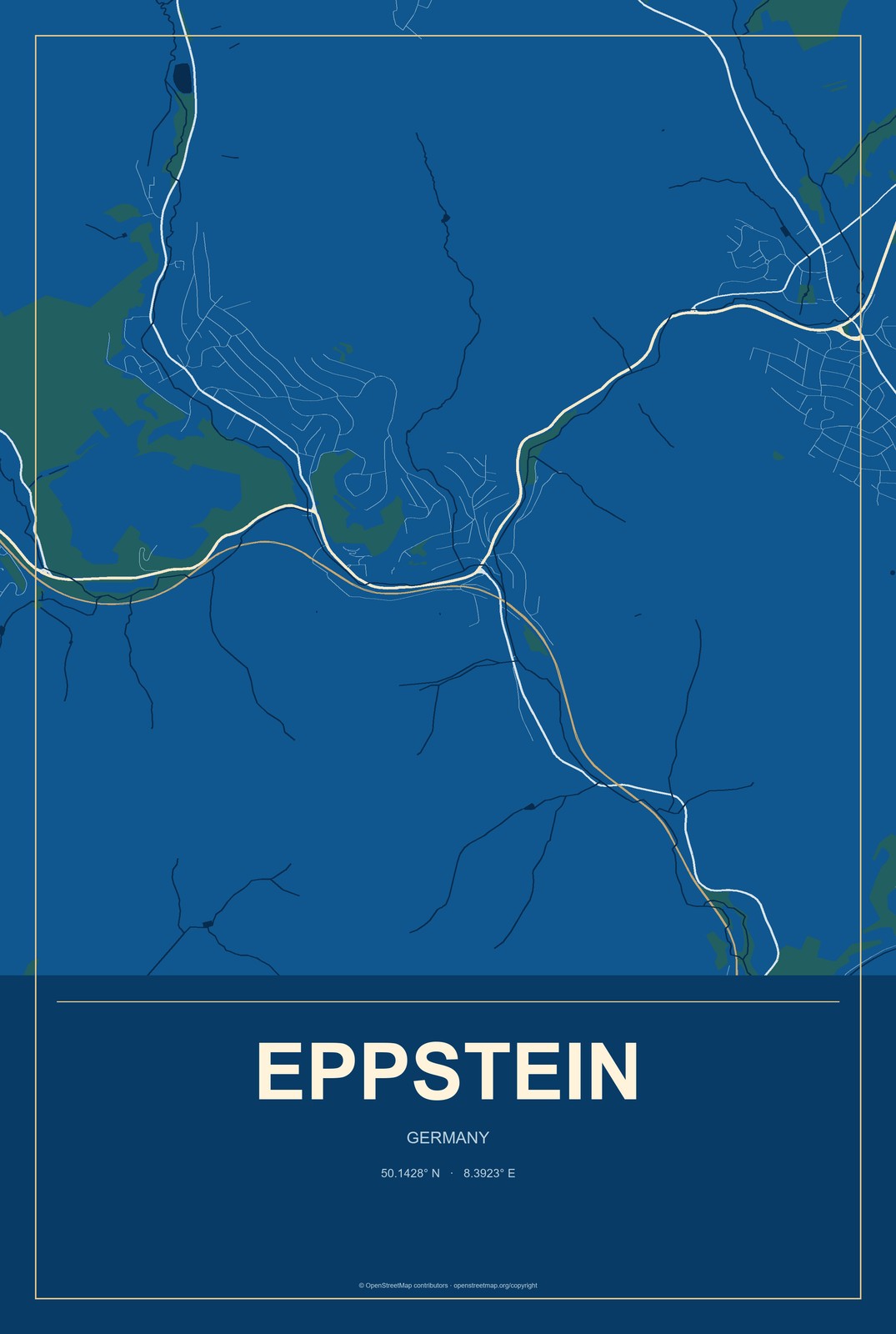 Eppstein, Germany City Map Aluminum Sign in Harbor Cobalt style