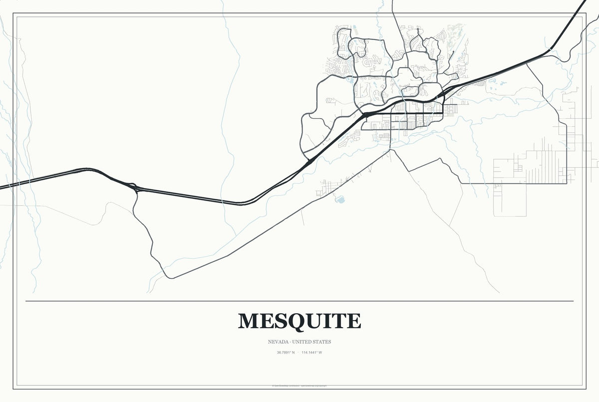 Mesquite, Nevada City Map Aluminum Sign in Gallery Air style
