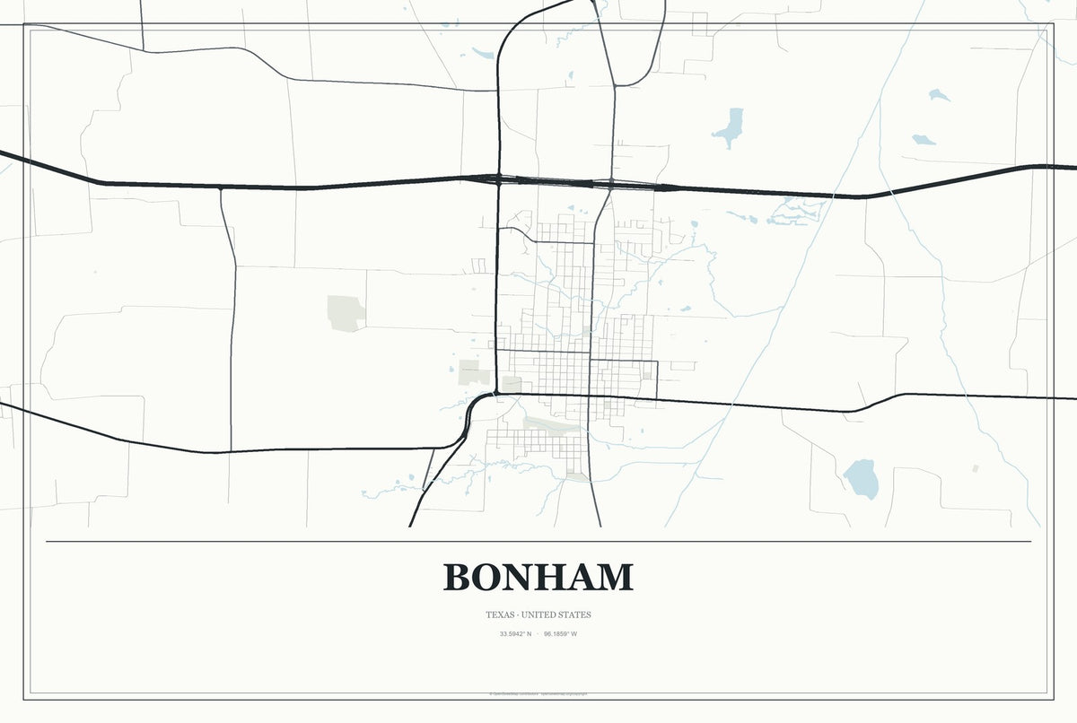 Bonham, Texas City Map Aluminum Sign in Gallery Air style