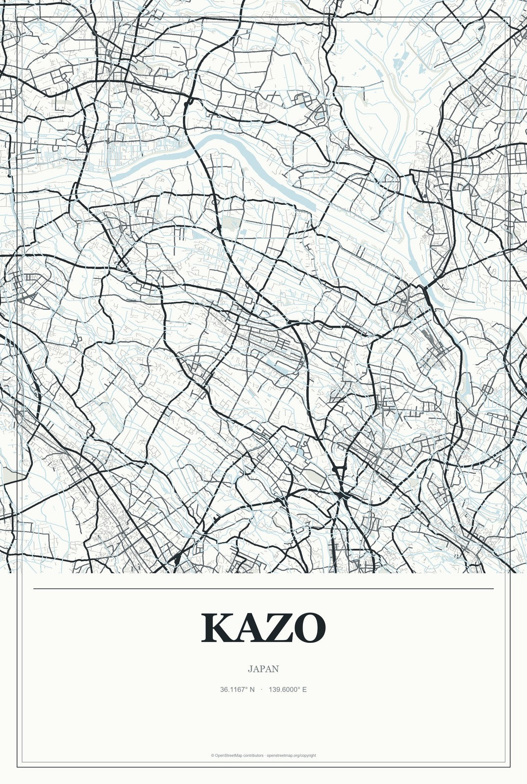 Kazo, Japan City Map Aluminum Sign in Gallery Air style