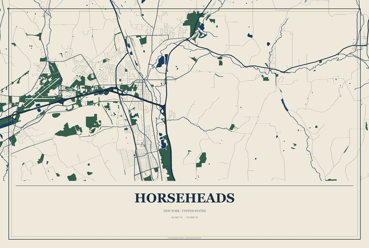 Horseheads, New York City Map Aluminum Sign in Coastal Cutout style