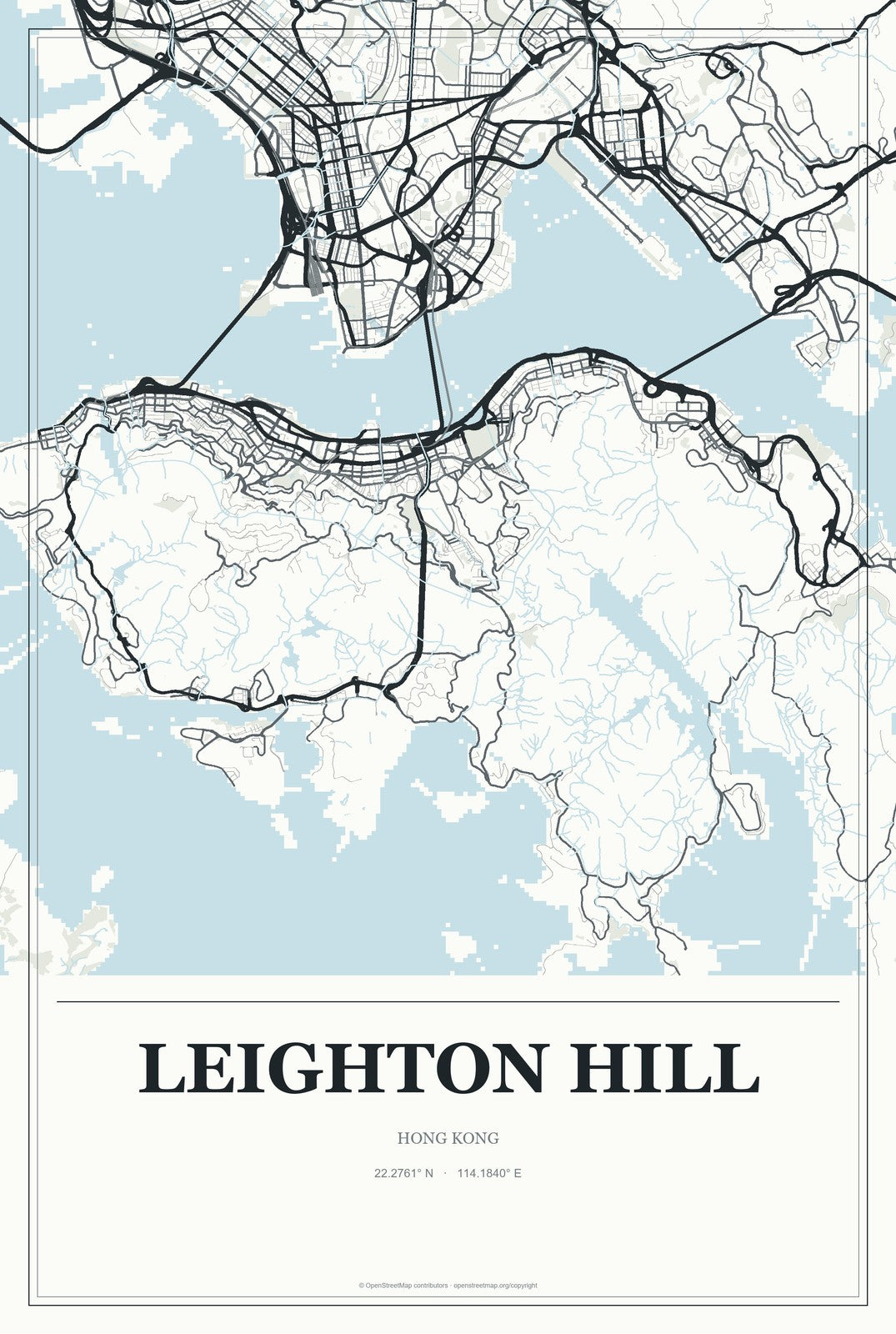 Leighton Hill, Hong Kong City Map Aluminum Sign in Gallery Air style