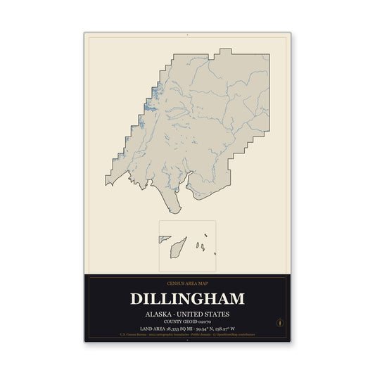 Dillingham Census Area, Alaska Map Aluminum Sign in Museum Plaque style