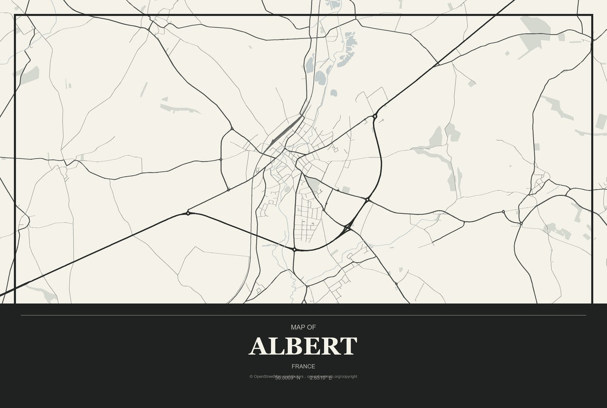 Albert, France City Map Aluminum Sign in Museum Plaque style