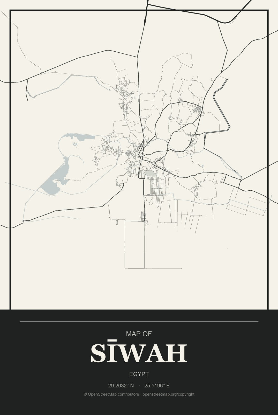Sīwah, Egypt City Map Aluminum Sign in Museum Plaque style