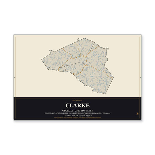 Clarke County, Georgia Map Aluminum Sign in Museum Plaque style