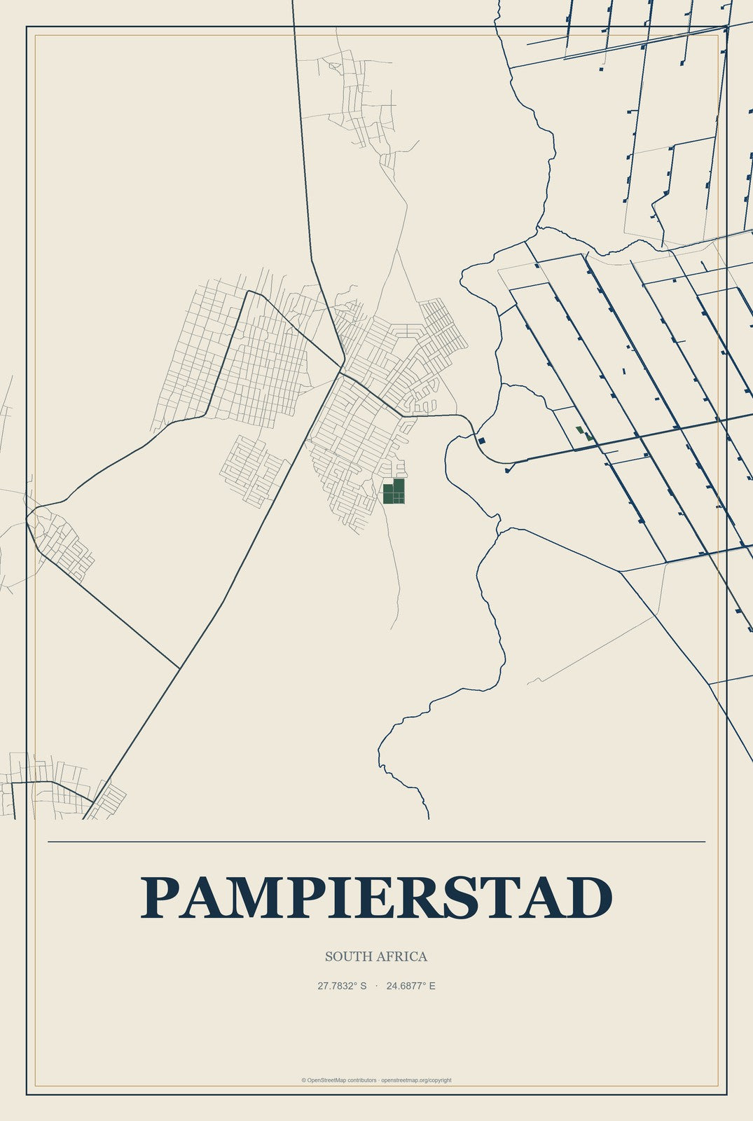 Pampierstad, South Africa City Map Aluminum Sign in Coastal Cutout style