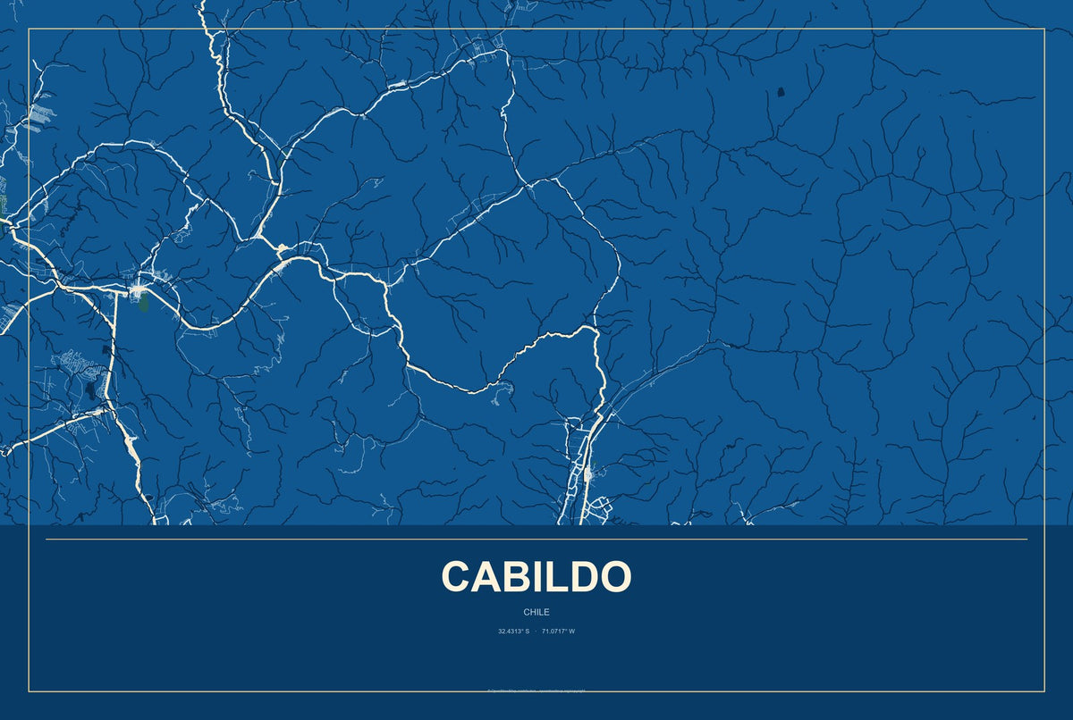 Cabildo, Chile City Map Aluminum Sign in Harbor Cobalt style
