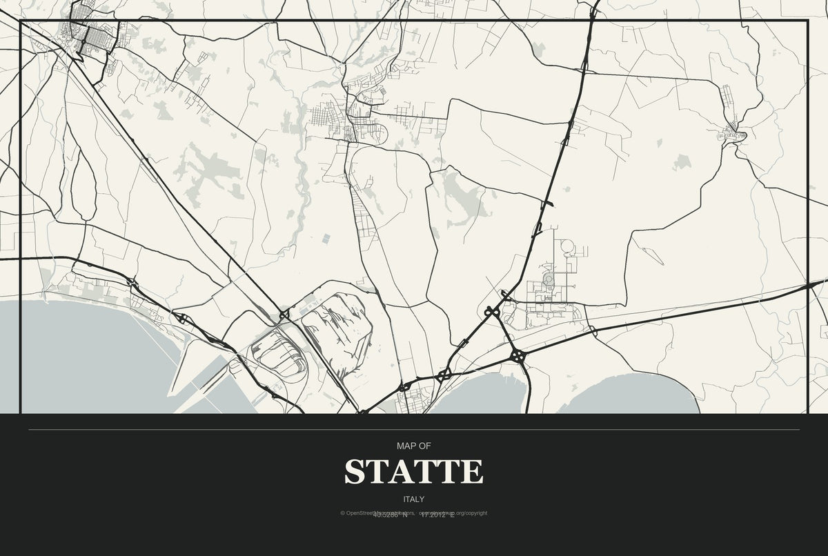 Statte, Italy City Map Aluminum Sign in Museum Plaque style