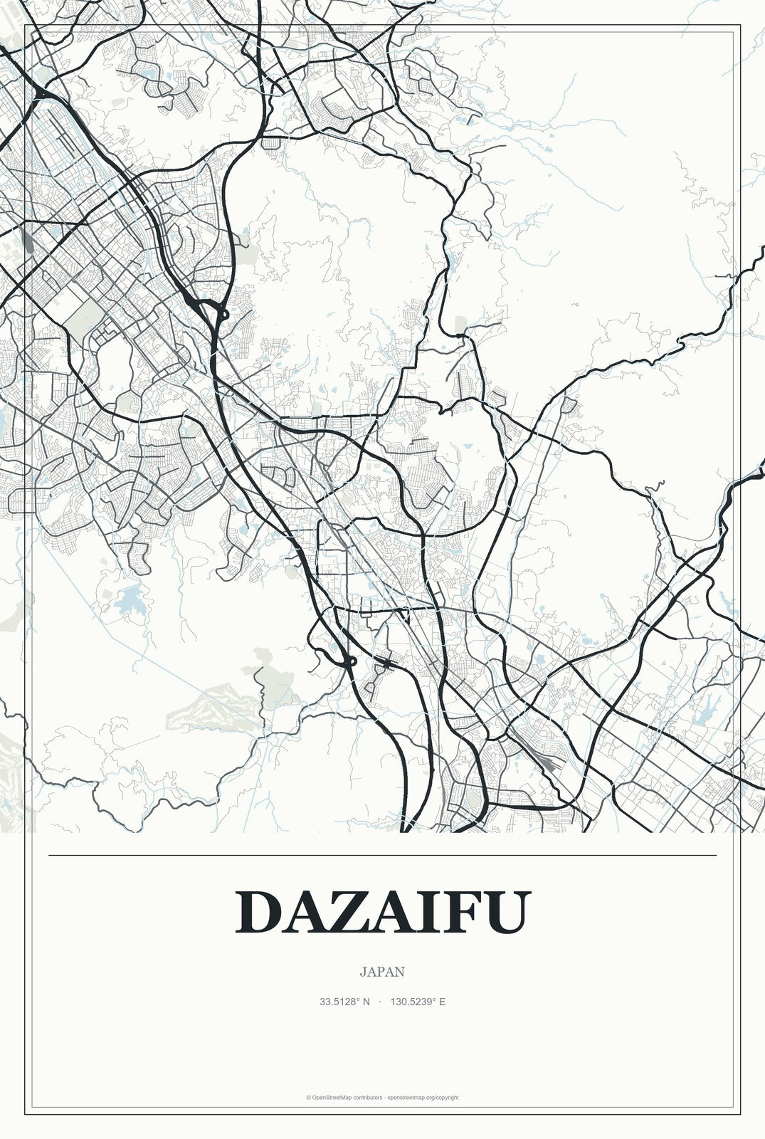 Dazaifu, Japan City Map Aluminum Sign in Gallery Air style