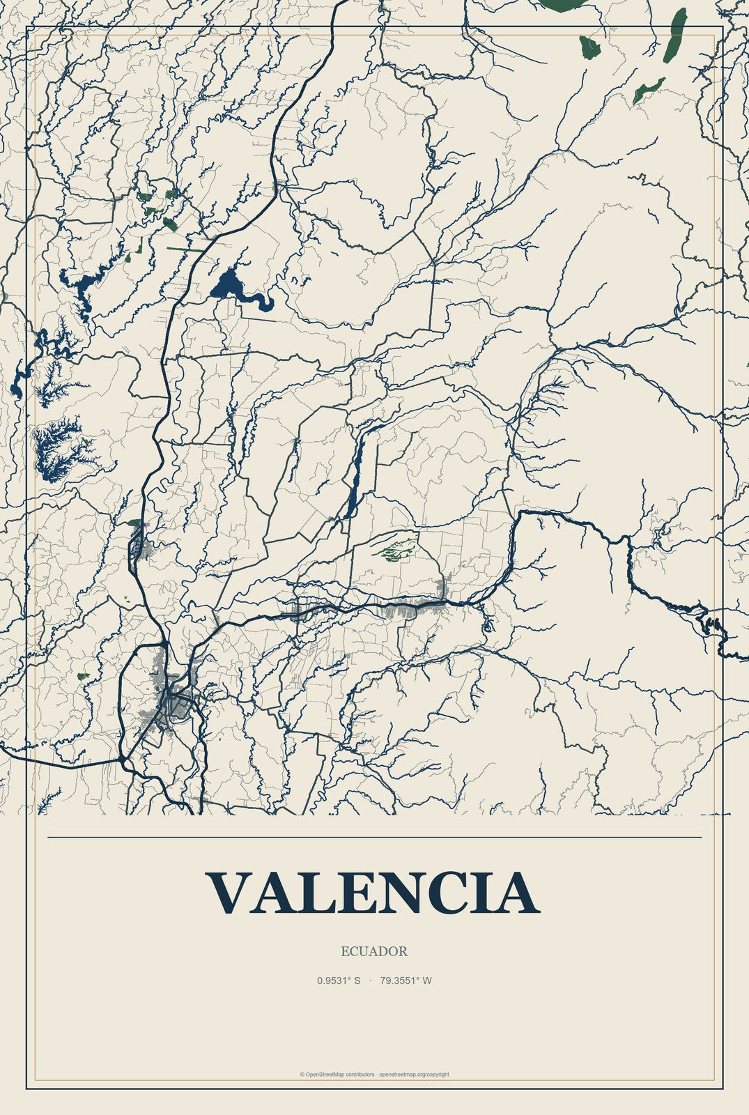 Valencia, Ecuador City Map Aluminum Sign in Coastal Cutout style