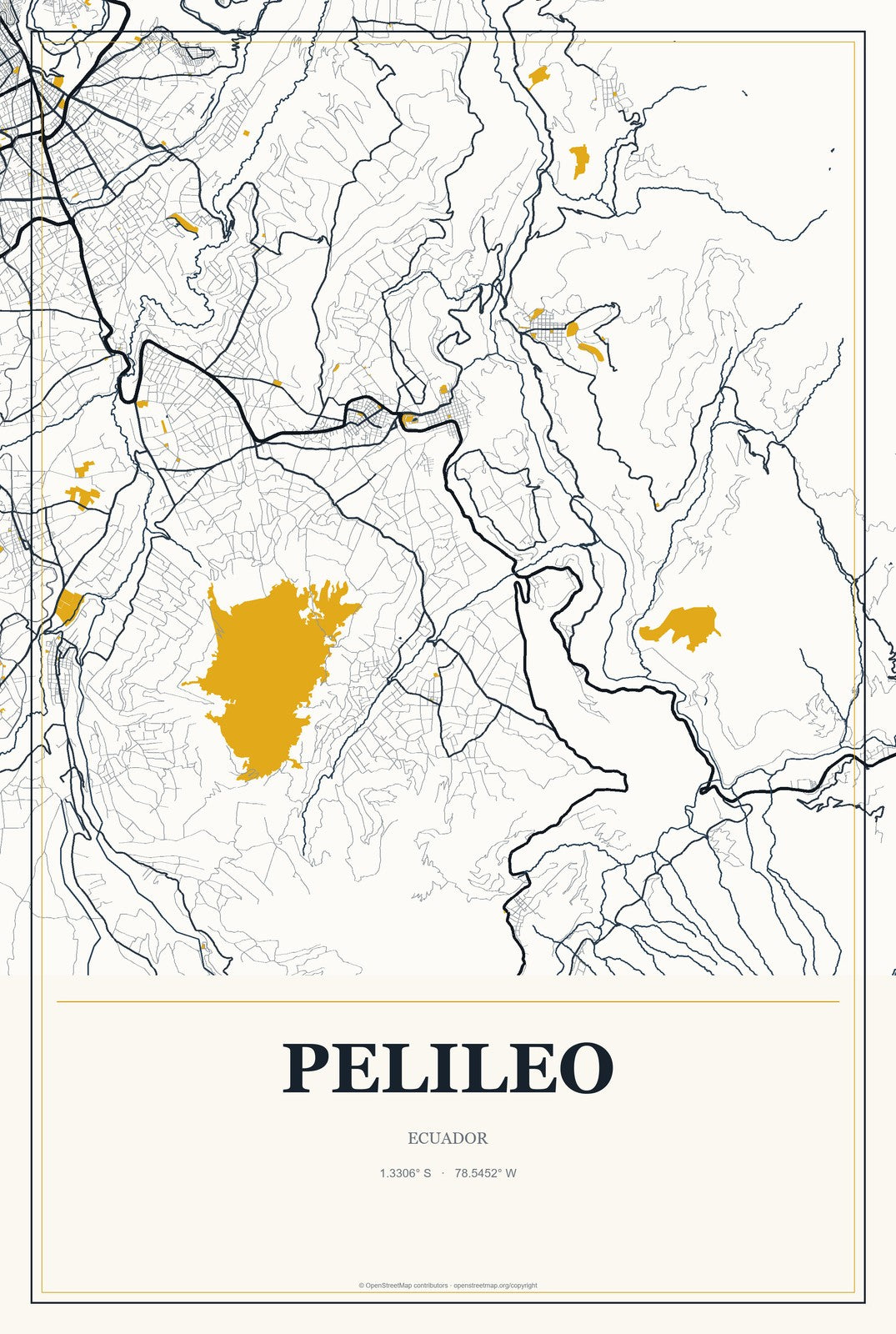 Pelileo, Ecuador City Map Aluminum Sign in Citrine Modern style