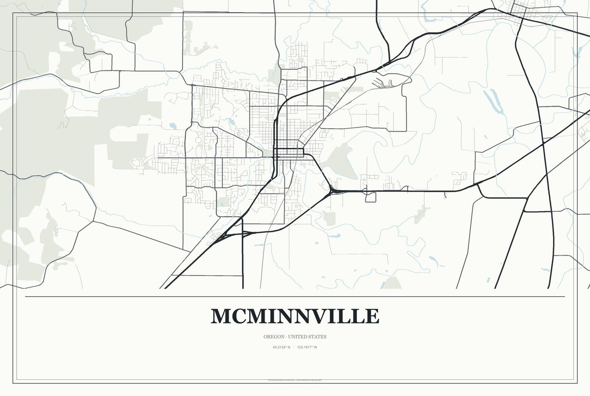 McMinnville, Oregon City Map Aluminum Sign in Gallery Air style
