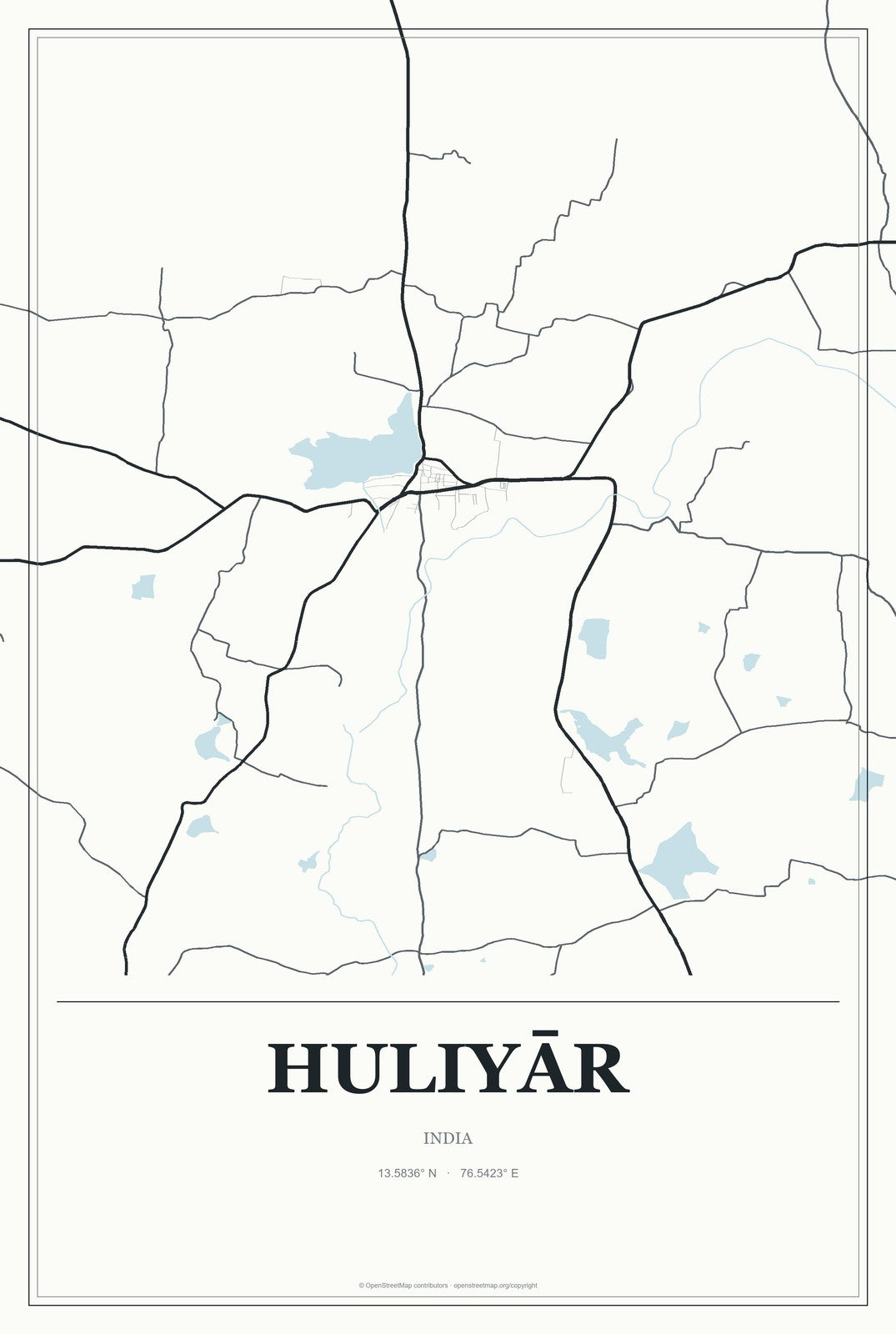 Huliyār, India City Map Aluminum Sign in Gallery Air style