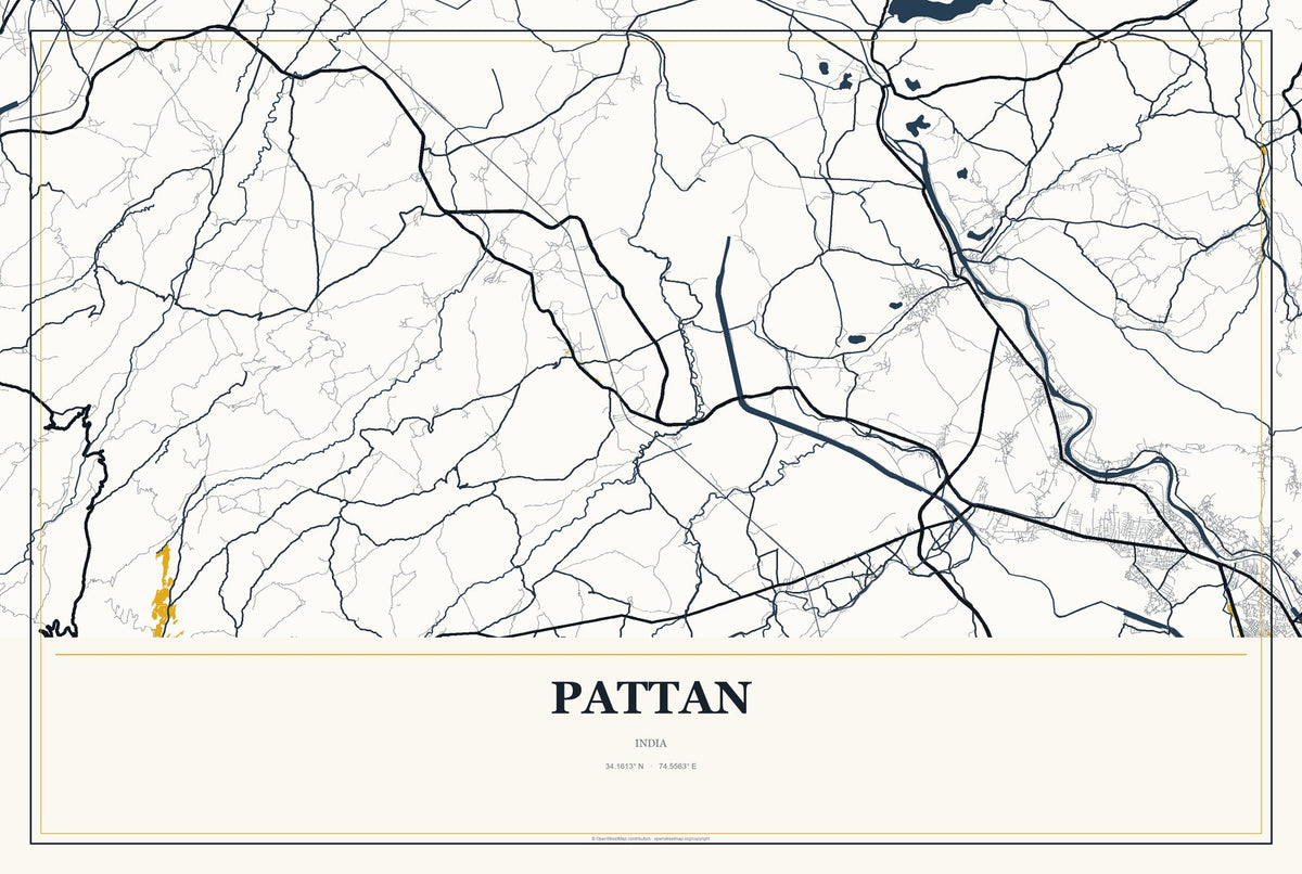 Pattan, India City Map Aluminum Sign in Citrine Modern style