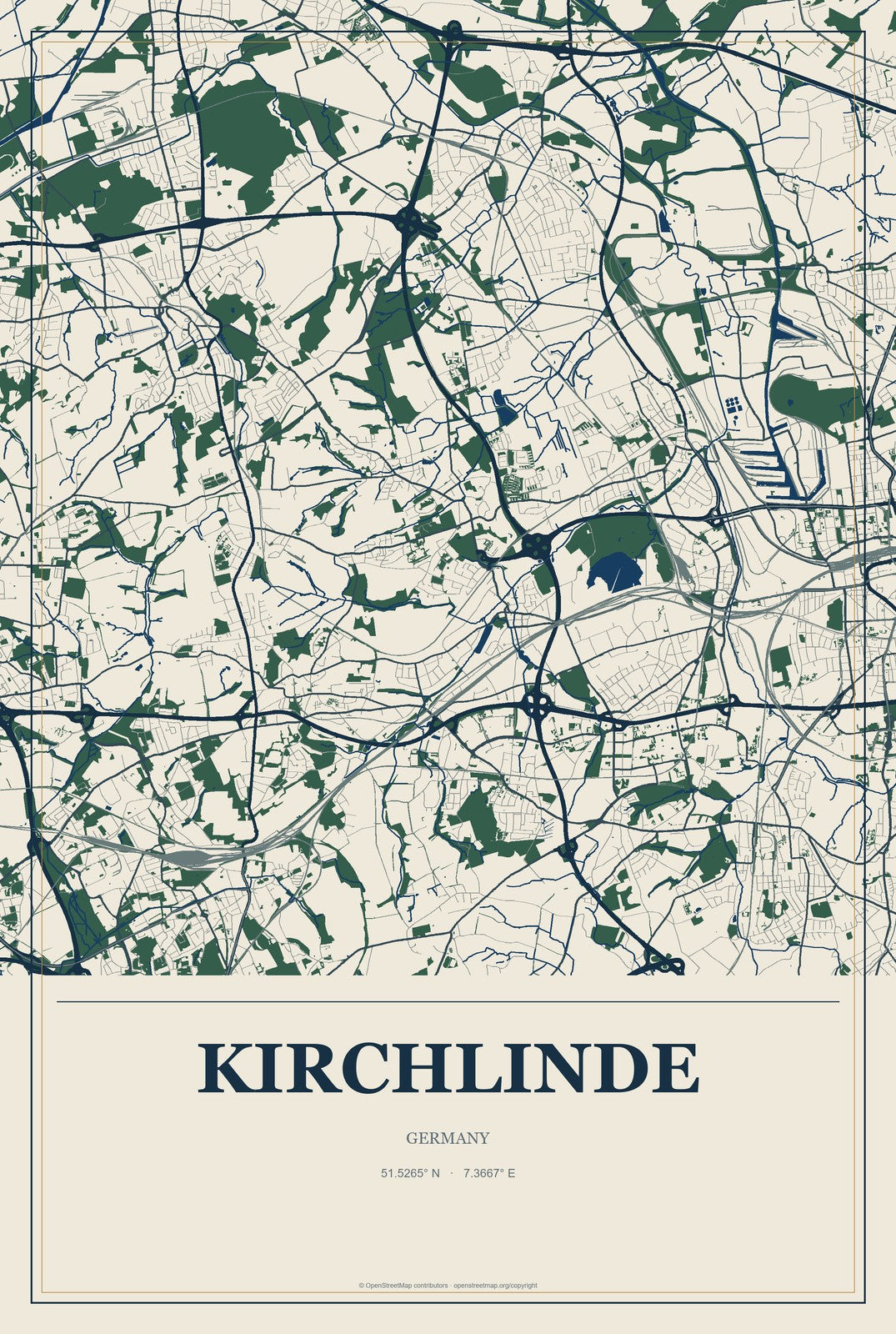 Kirchlinde, Germany City Map Aluminum Sign in Coastal Cutout style