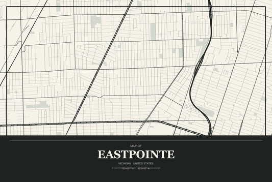 Eastpointe, Michigan City Map Aluminum Sign in Museum Plaque style