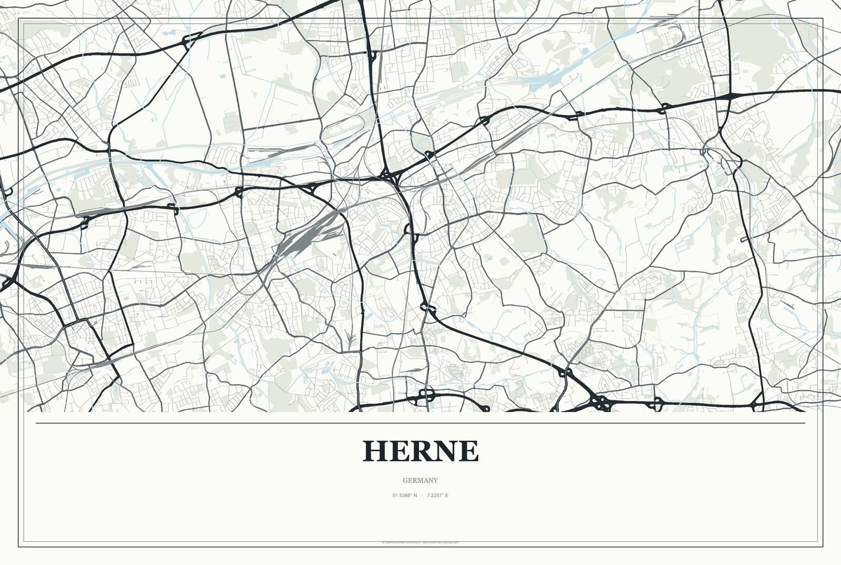 Herne, Germany City Map Aluminum Sign in Gallery Air style