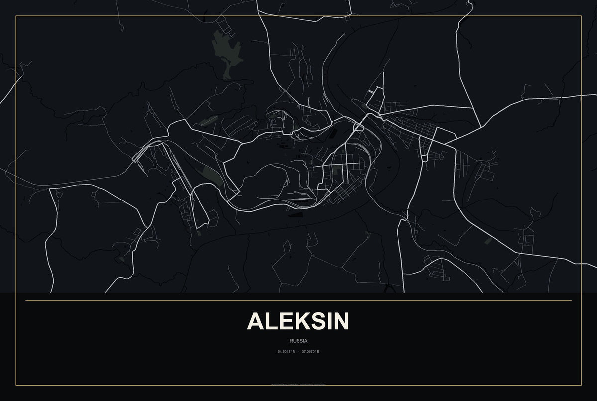 Aleksin, Russia City Map Aluminum Sign in Metropolitan Noir style
