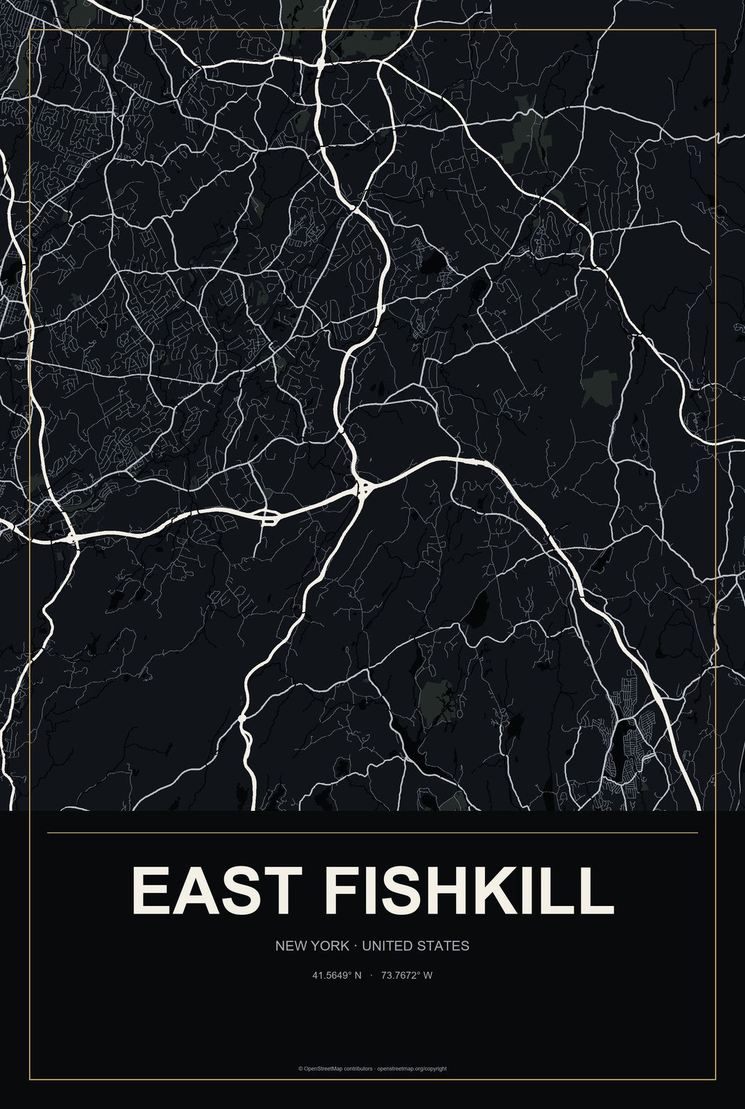 East Fishkill, New York City Map Aluminum Sign in Metropolitan Noir style
