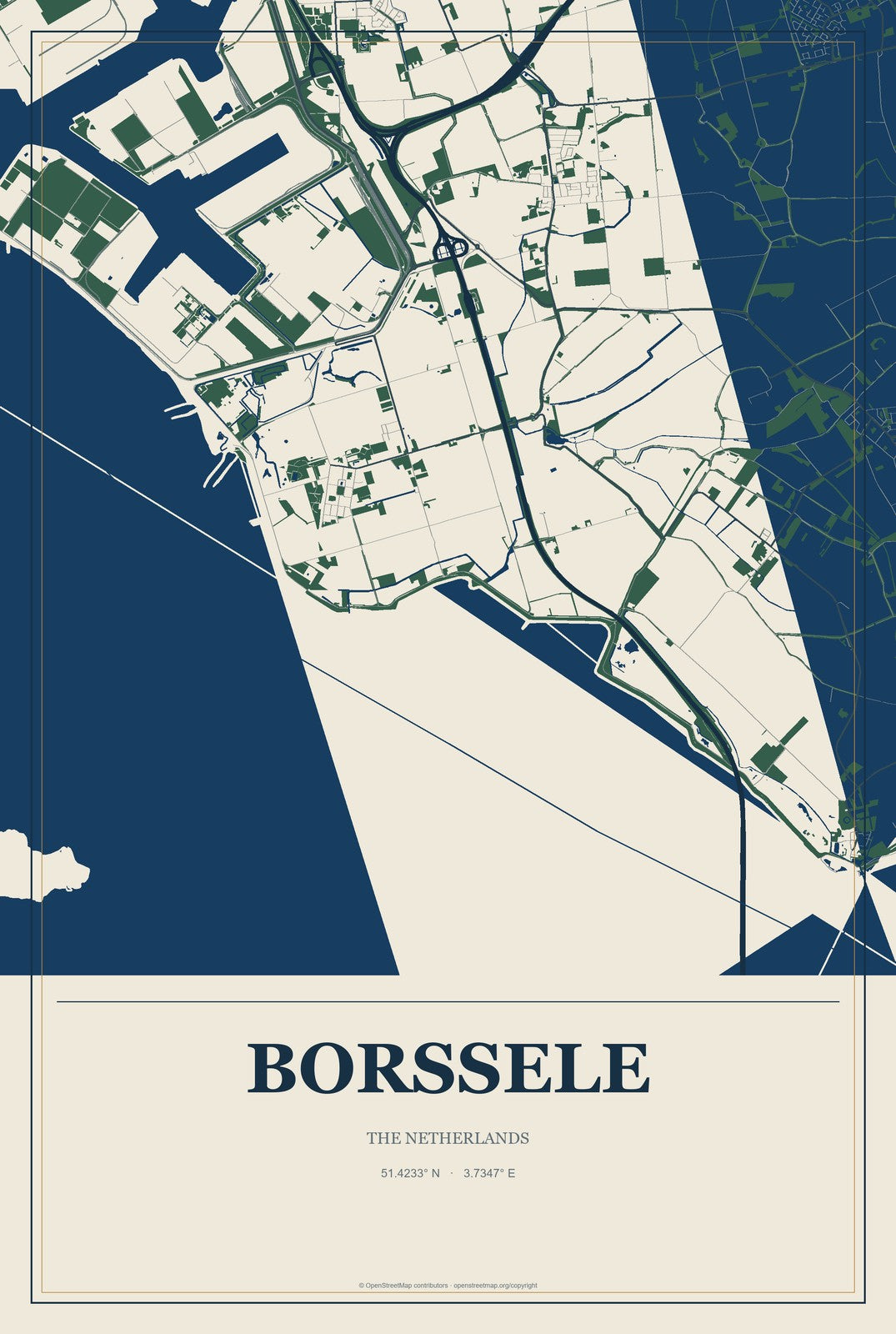 Borssele, The Netherlands City Map Aluminum Sign in Coastal Cutout style