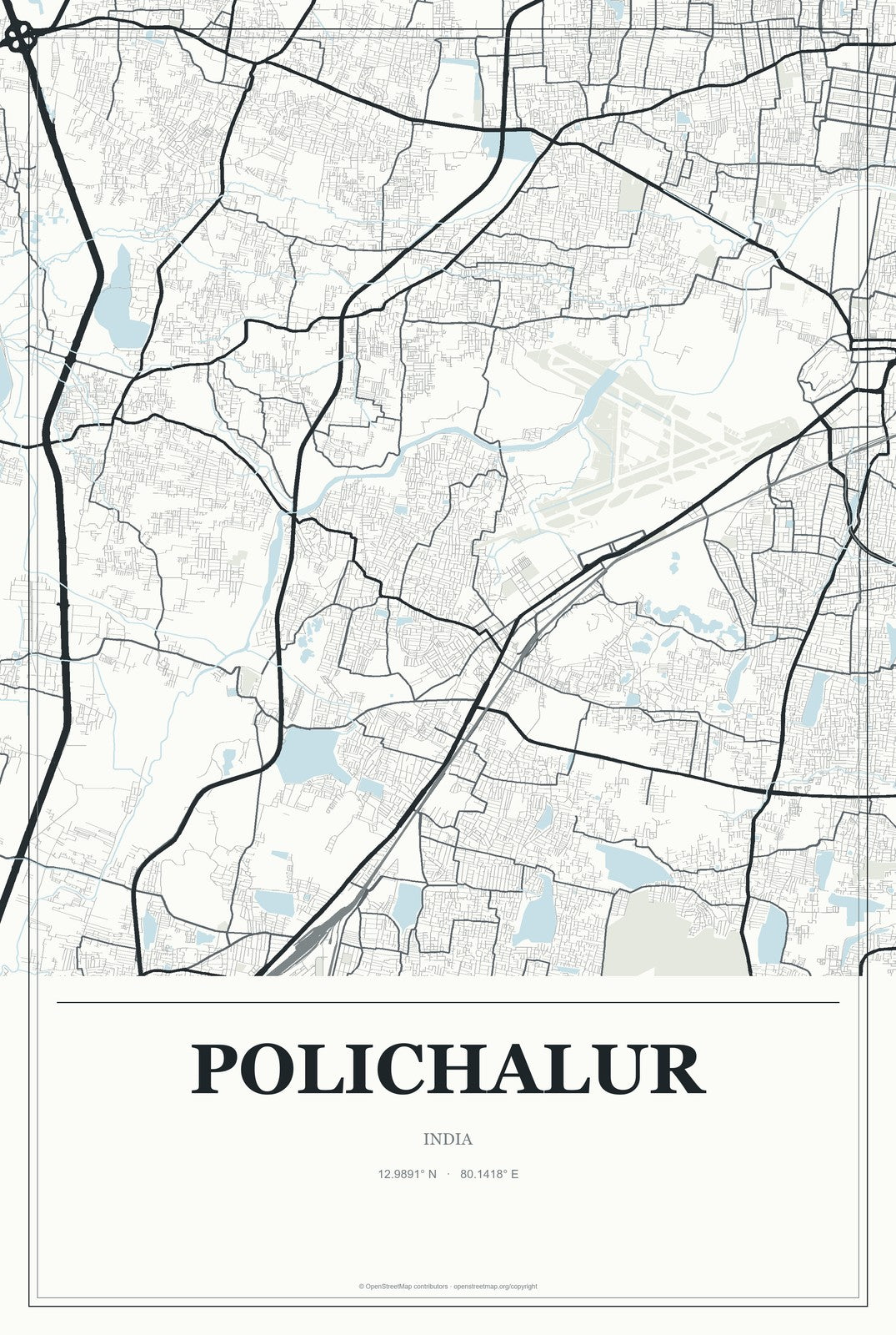 Polichalur, India City Map Aluminum Sign in Gallery Air style