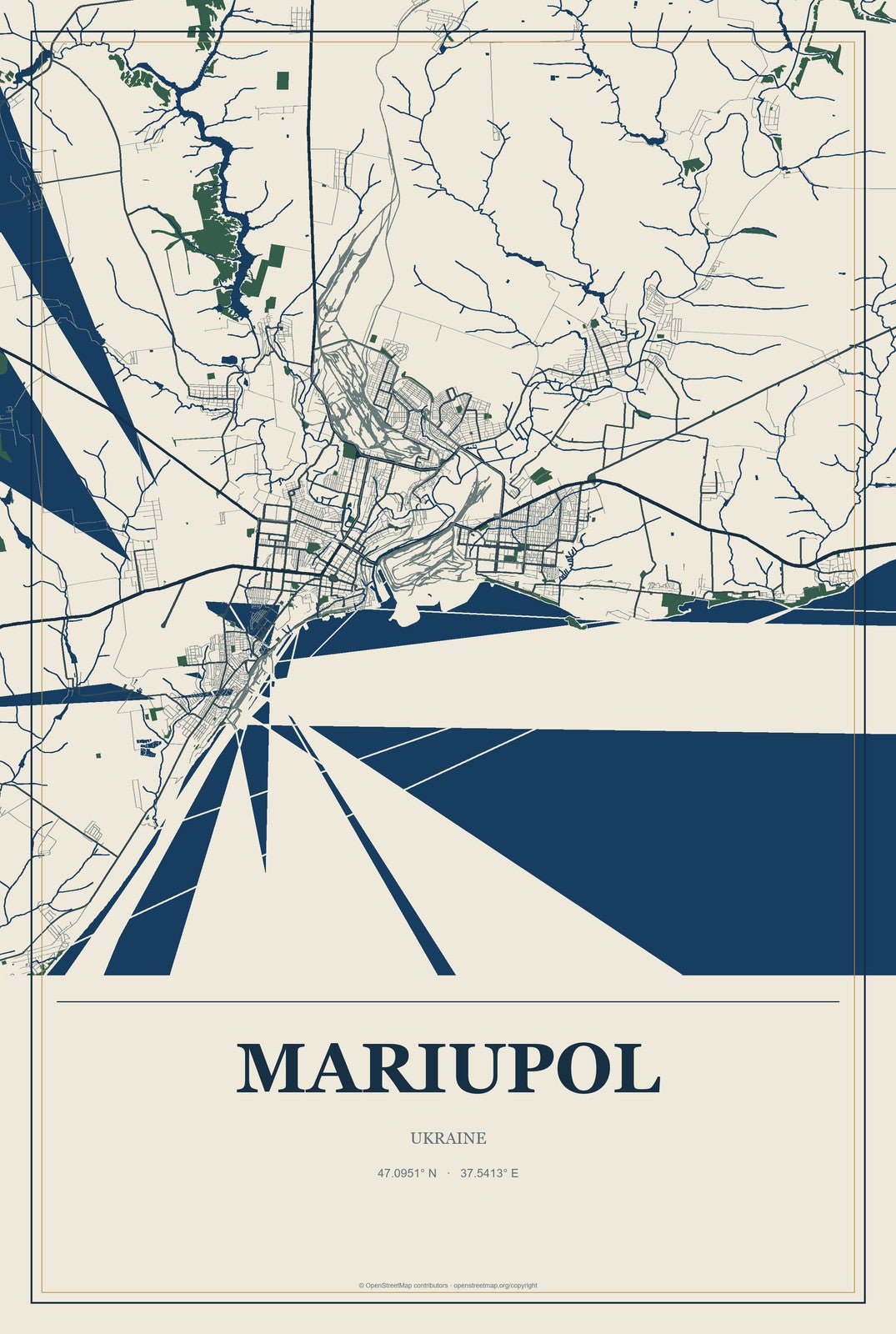 Mariupol, Ukraine City Map Aluminum Sign in Coastal Cutout style