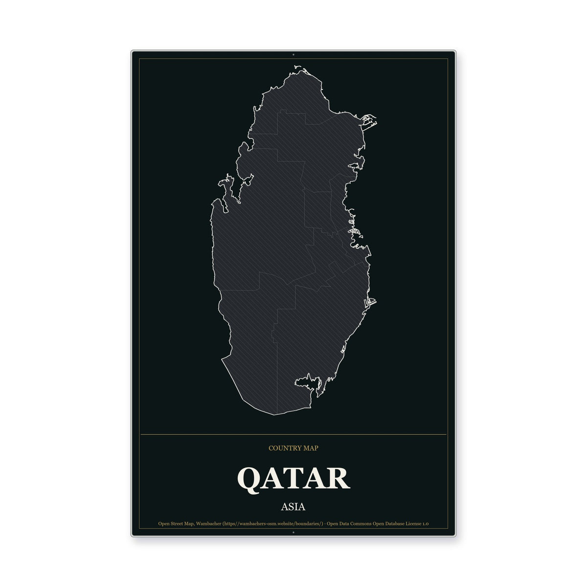 Qatar Country Map Aluminum Sign in Metropolitan Noir style