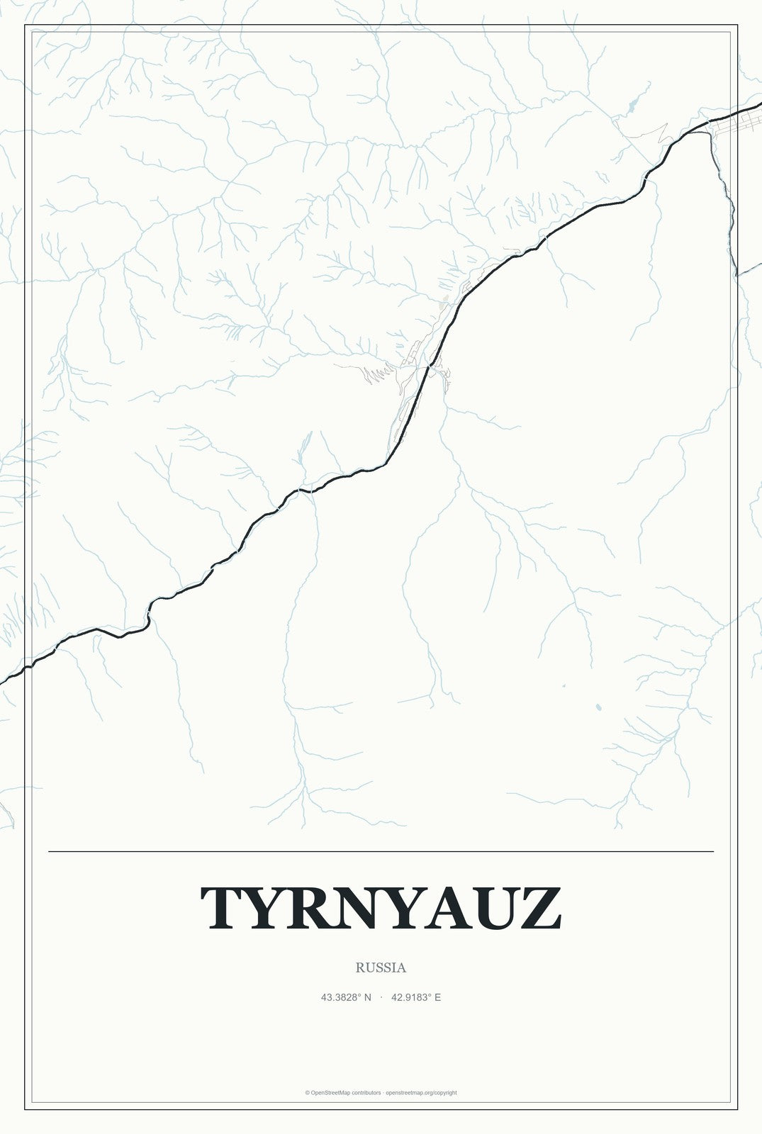 Tyrnyauz, Russia City Map Aluminum Sign in Gallery Air style