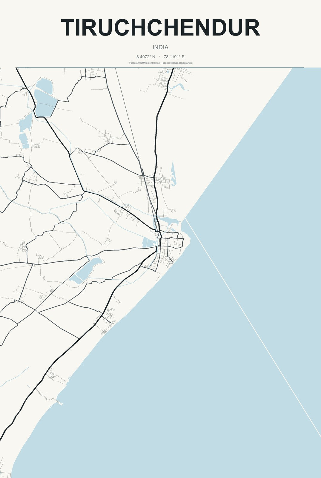Tiruchchendur, India City Map Aluminum Sign in Headline Atlas style