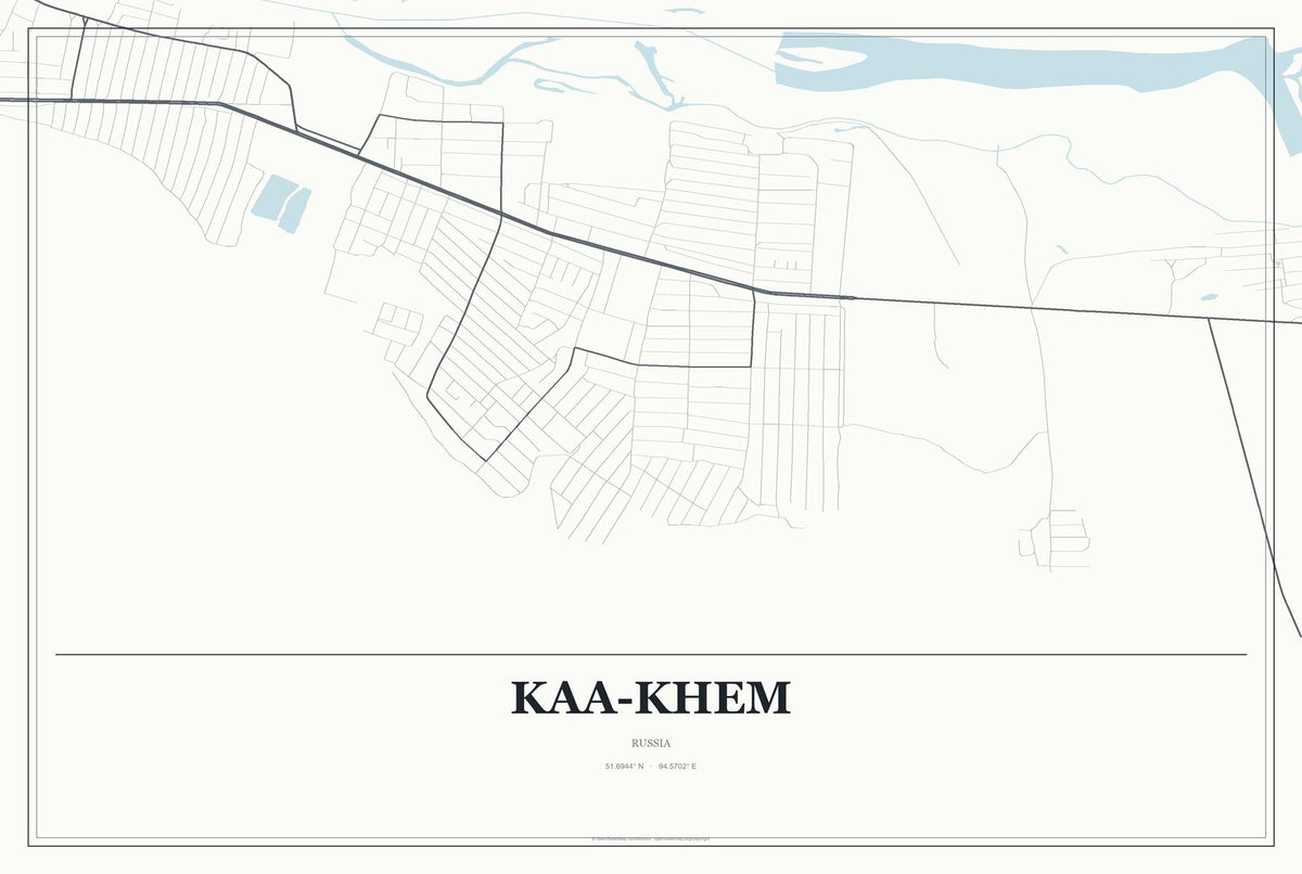 Kaa-Khem, Russia City Map Aluminum Sign in Gallery Air style