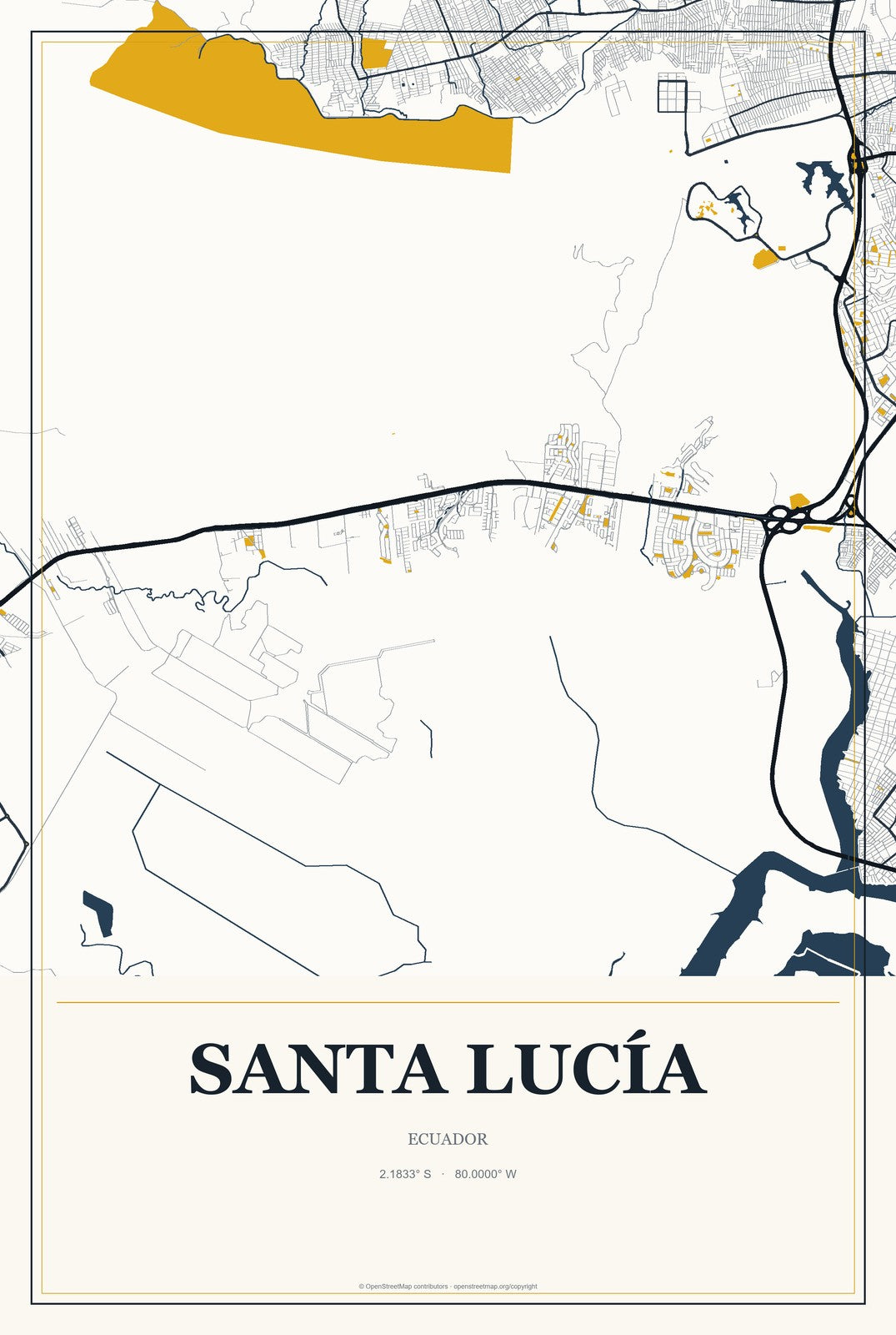 Santa Lucía, Ecuador City Map Aluminum Sign in Citrine Modern style