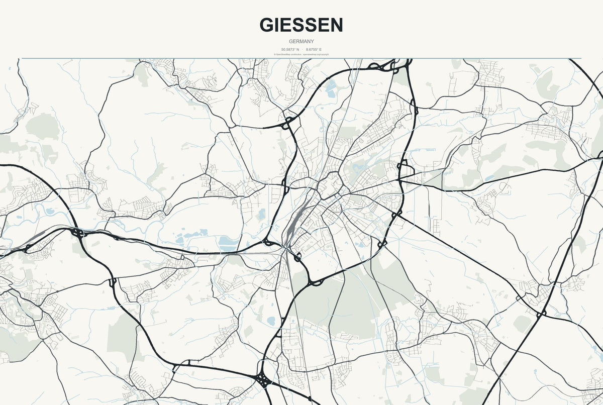 Gießen, Germany City Map Aluminum Sign in Headline Atlas style