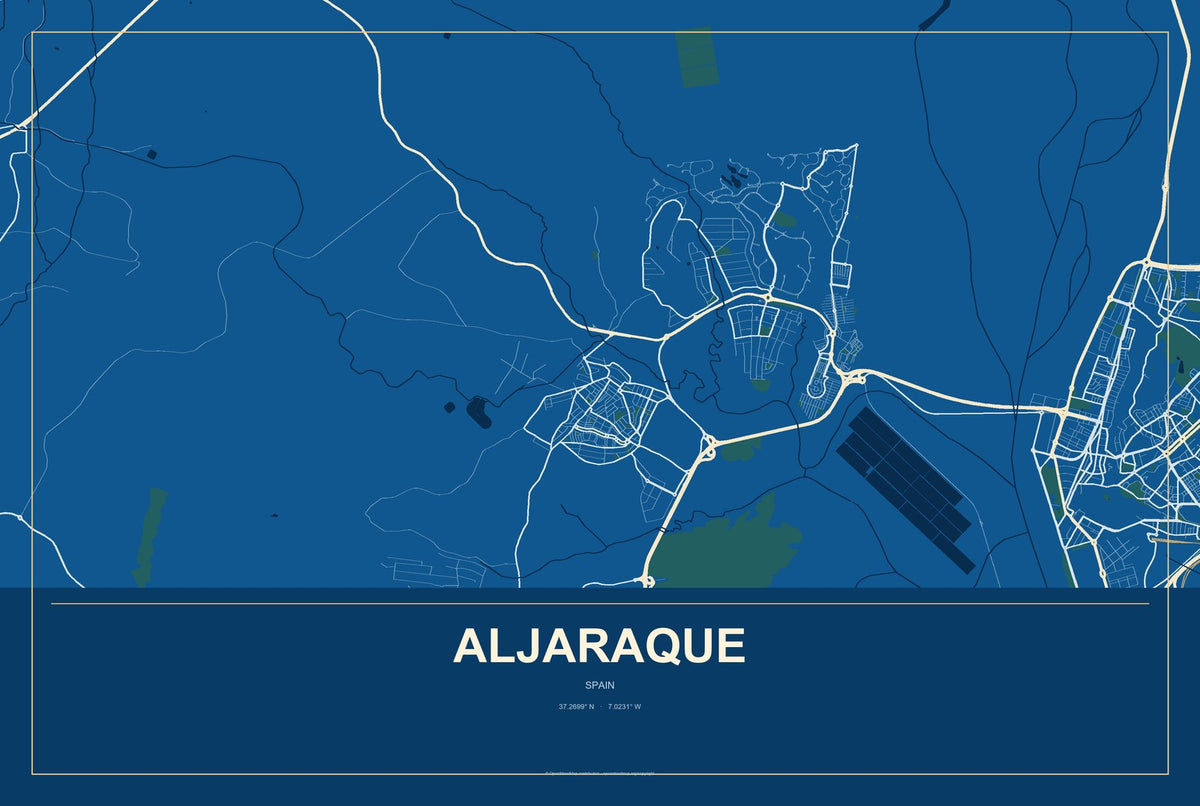 Aljaraque, Spain City Map Aluminum Sign in Harbor Cobalt style