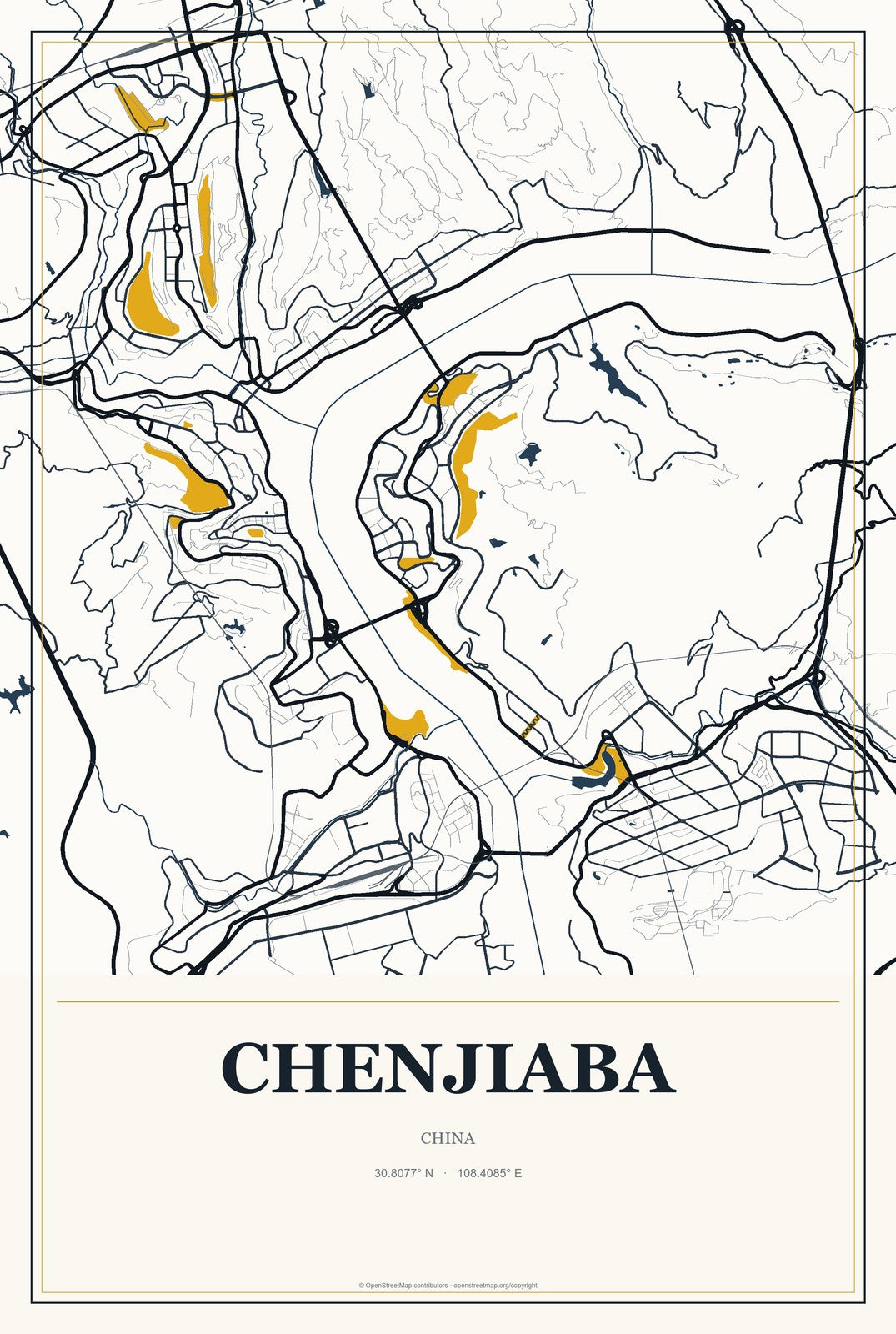 Chenjiaba, China City Map Aluminum Sign in Citrine Modern style
