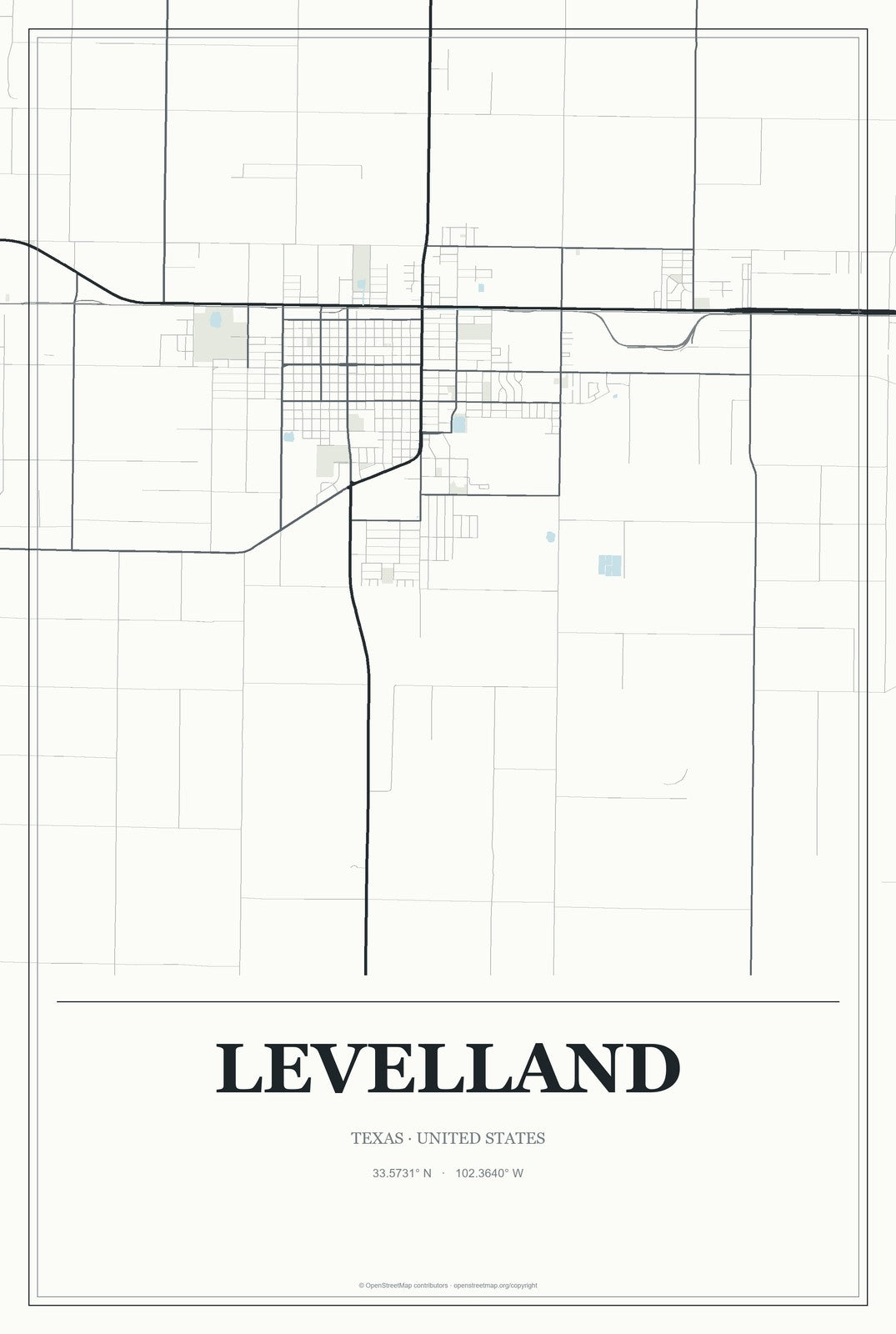 Levelland, Texas City Map Aluminum Sign in Gallery Air style