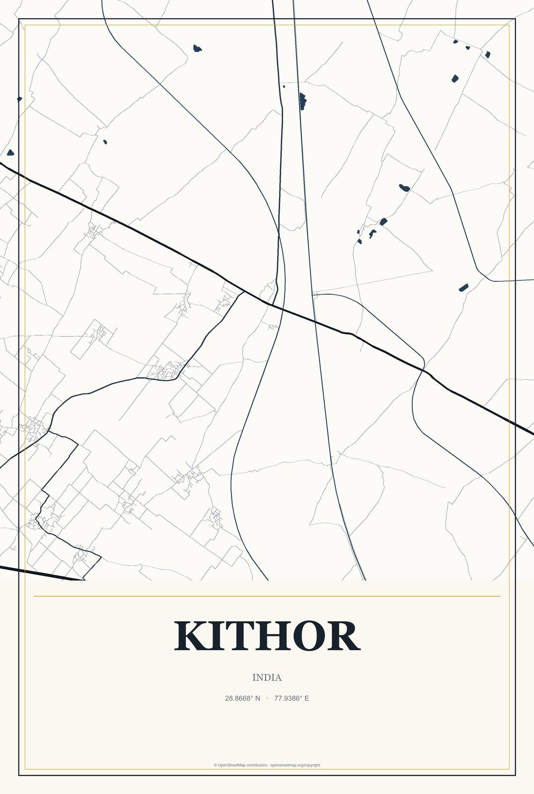 Kithor, India City Map Aluminum Sign in Citrine Modern style