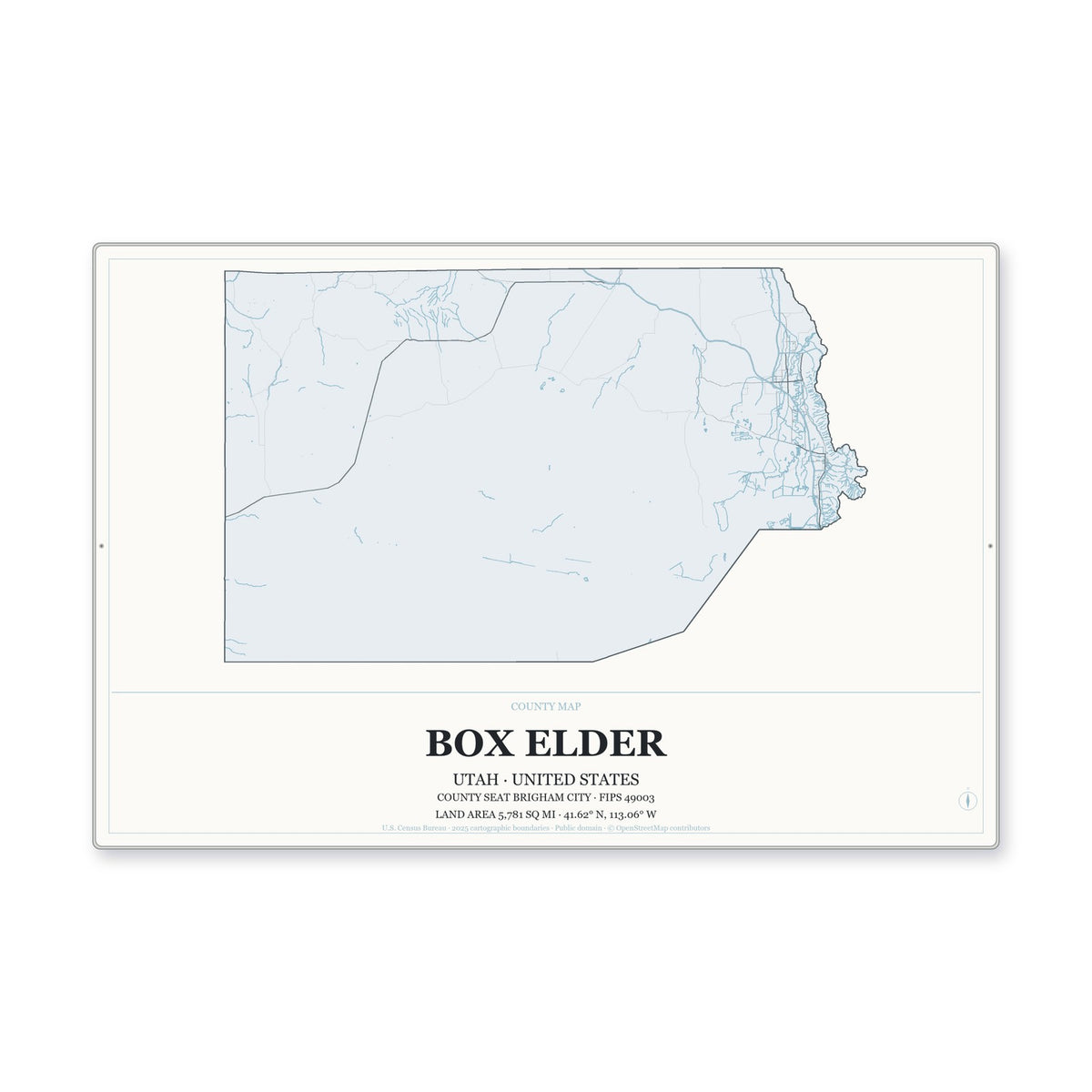 Box Elder County, Utah Map Aluminum Sign in Gallery Air style