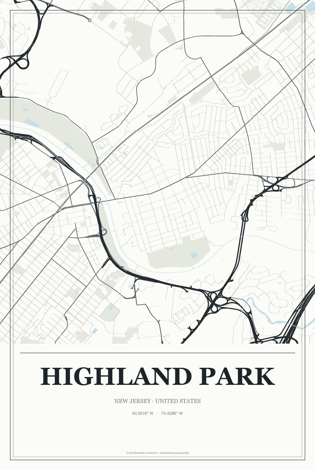 Highland Park, New Jersey City Map Aluminum Sign in Gallery Air style