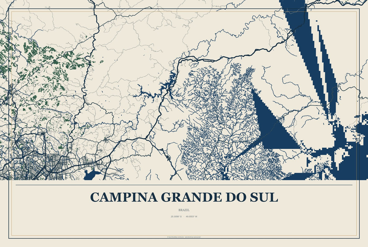 Campina Grande do Sul, Brazil City Map Aluminum Sign in Coastal Cutout style