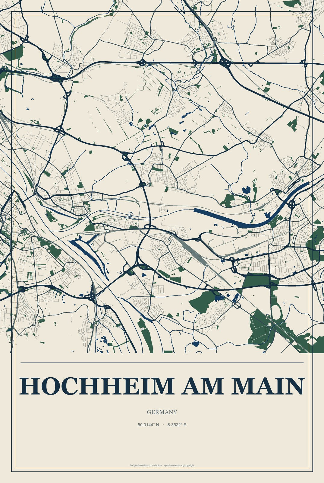 Hochheim am Main, Germany City Map Aluminum Sign in Coastal Cutout style