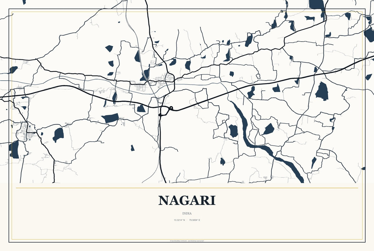 Nagari, India City Map Aluminum Sign in Citrine Modern style