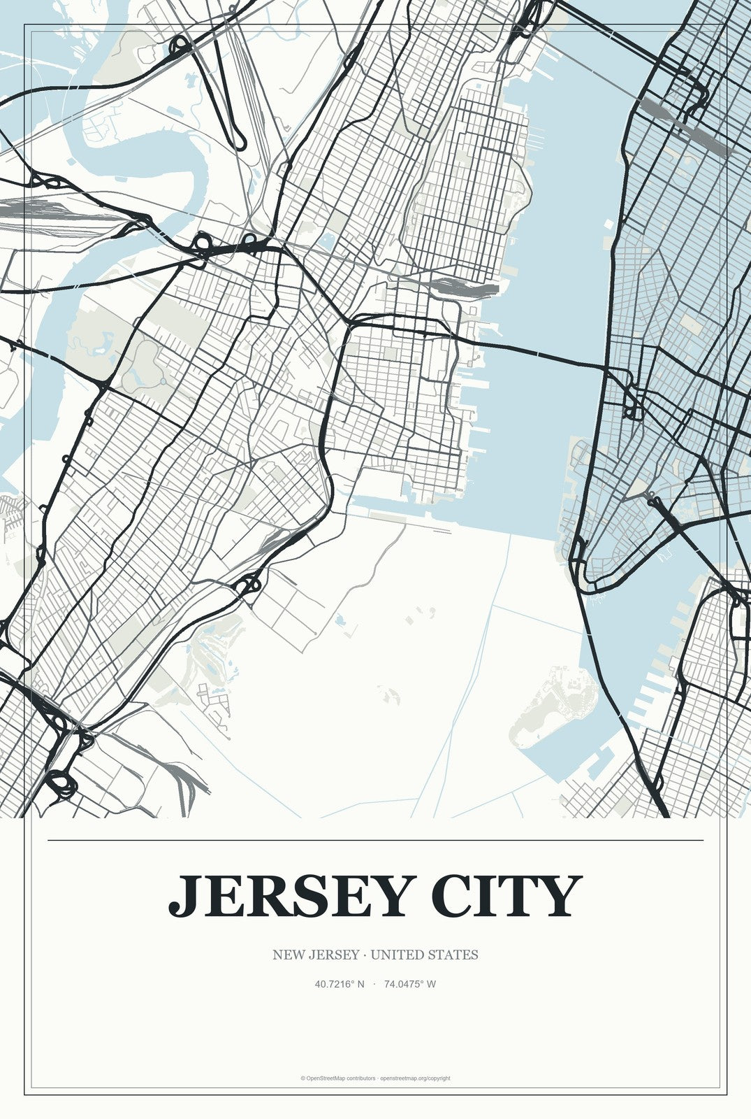 Jersey City, New Jersey City Map Aluminum Sign in Gallery Air style