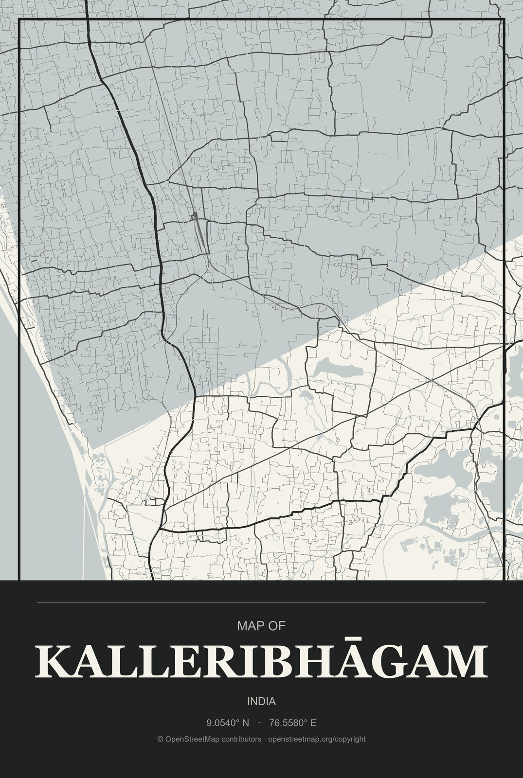 Kalleribhāgam, India City Map Aluminum Sign in Museum Plaque style