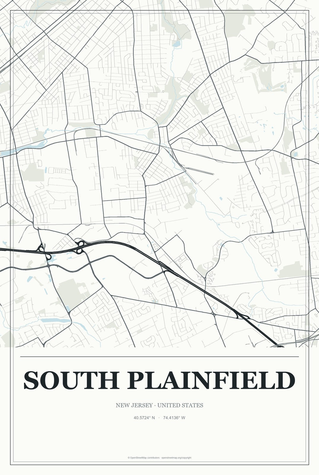 South Plainfield, New Jersey City Map Aluminum Sign in Gallery Air style