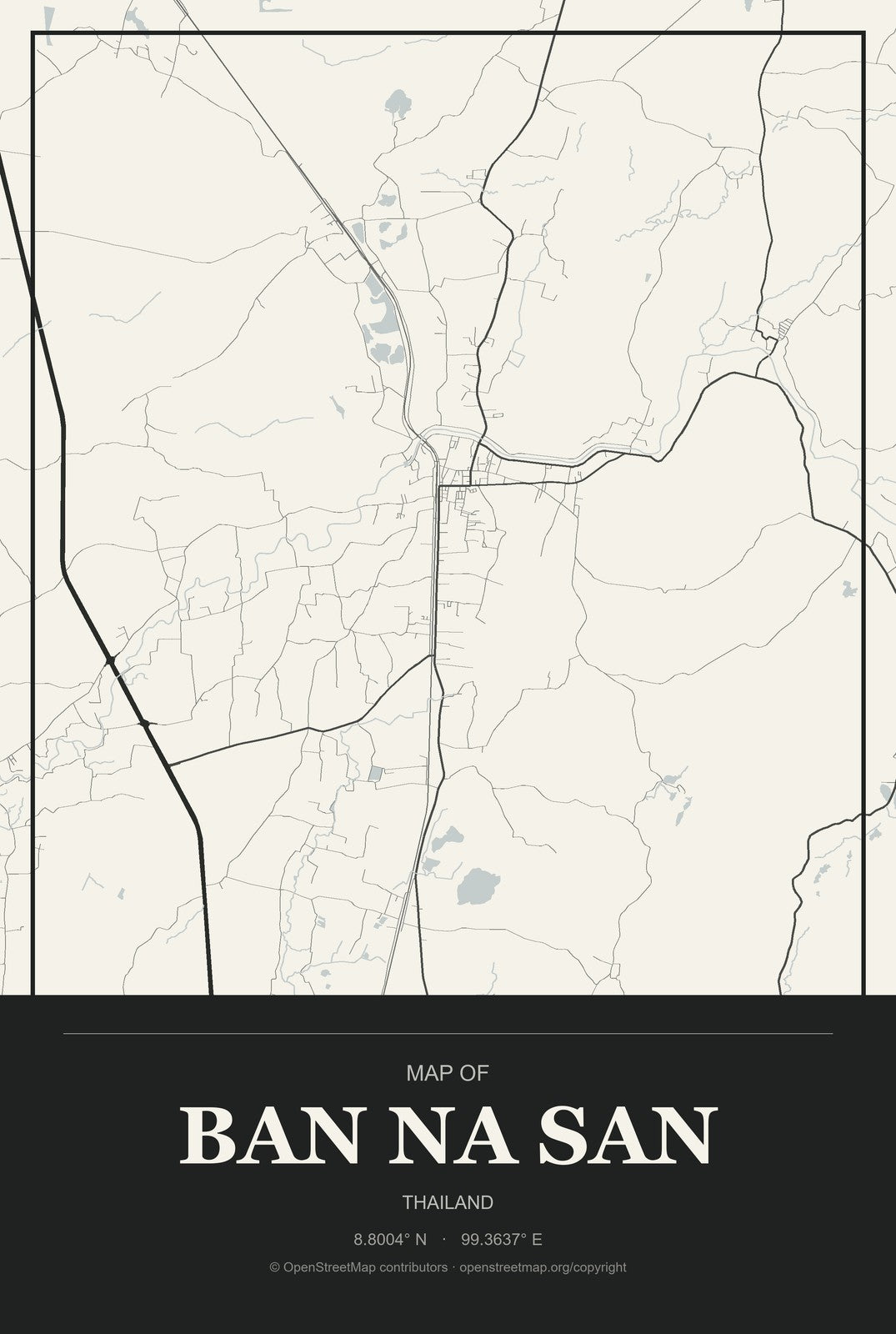 Ban Na San, Thailand City Map Aluminum Sign in Museum Plaque style