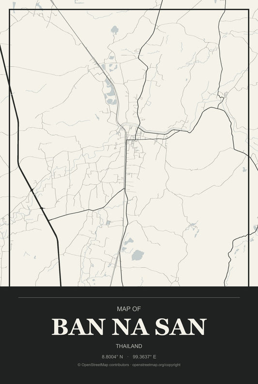 Ban Na San, Thailand City Map Aluminum Sign in Museum Plaque style