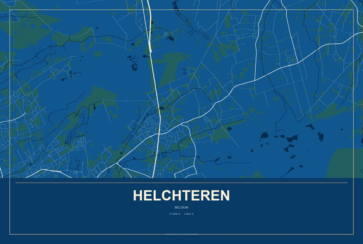 Helchteren, Belgium City Map Aluminum Sign in Harbor Cobalt style
