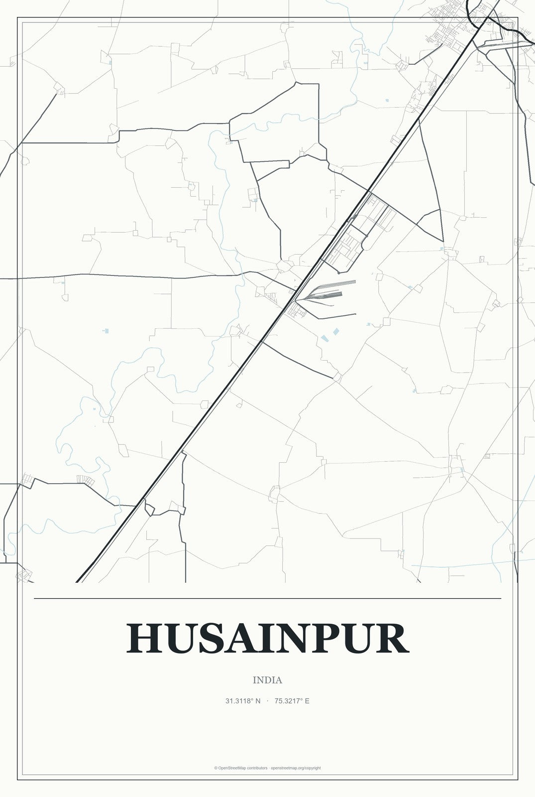 Husainpur, India City Map Aluminum Sign in Gallery Air style